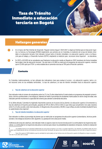 Tasa de tránsito inmediato a la educación terciara en Bogotá